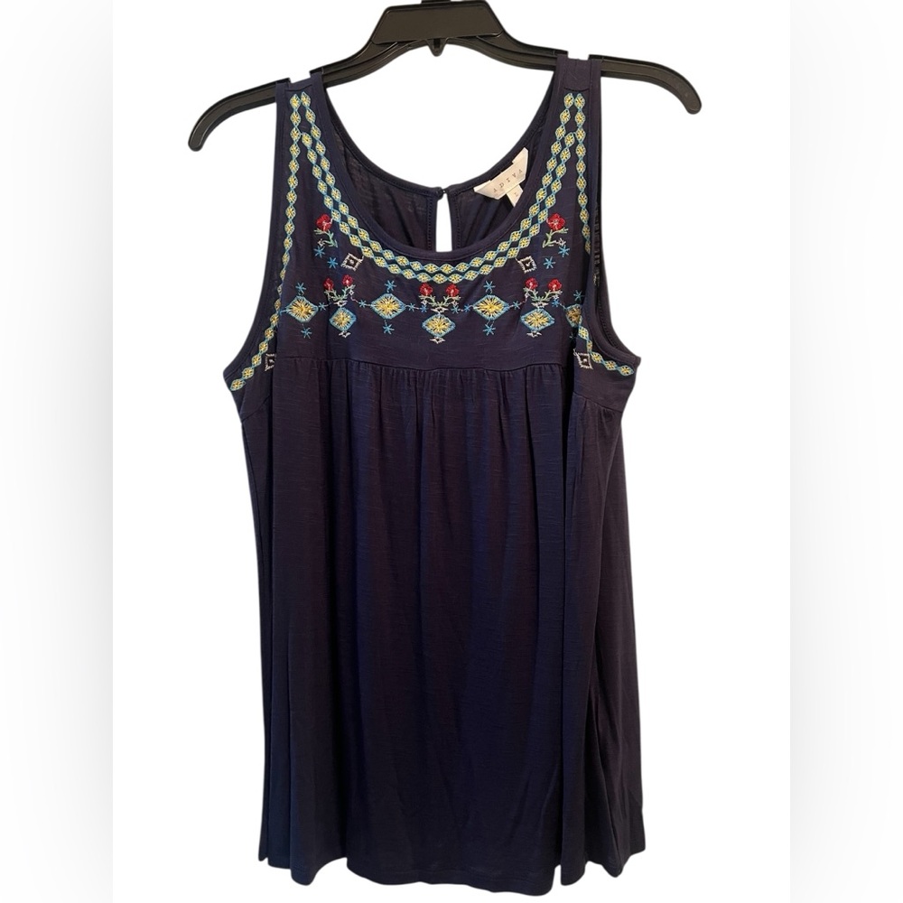 Embroidered Navy Blue Embroidered Tank Top
